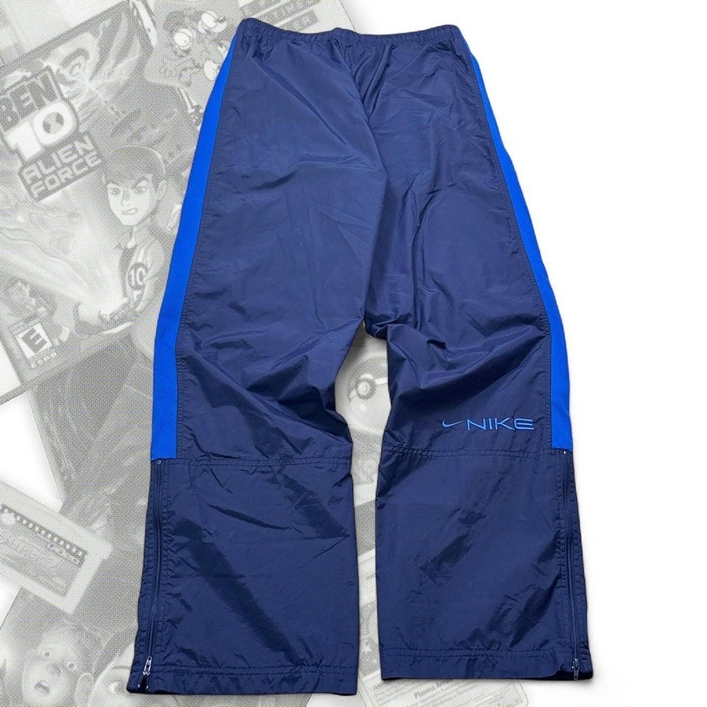 Vintage Y2K Blue Striped Nike Swoosh Gray Tag Baggy Wide Leg Windbreaker Pants